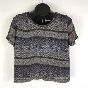 Daphnea Short Sleeve Cropped Blouse Women's Small Zip Lined Boxy Casual Party